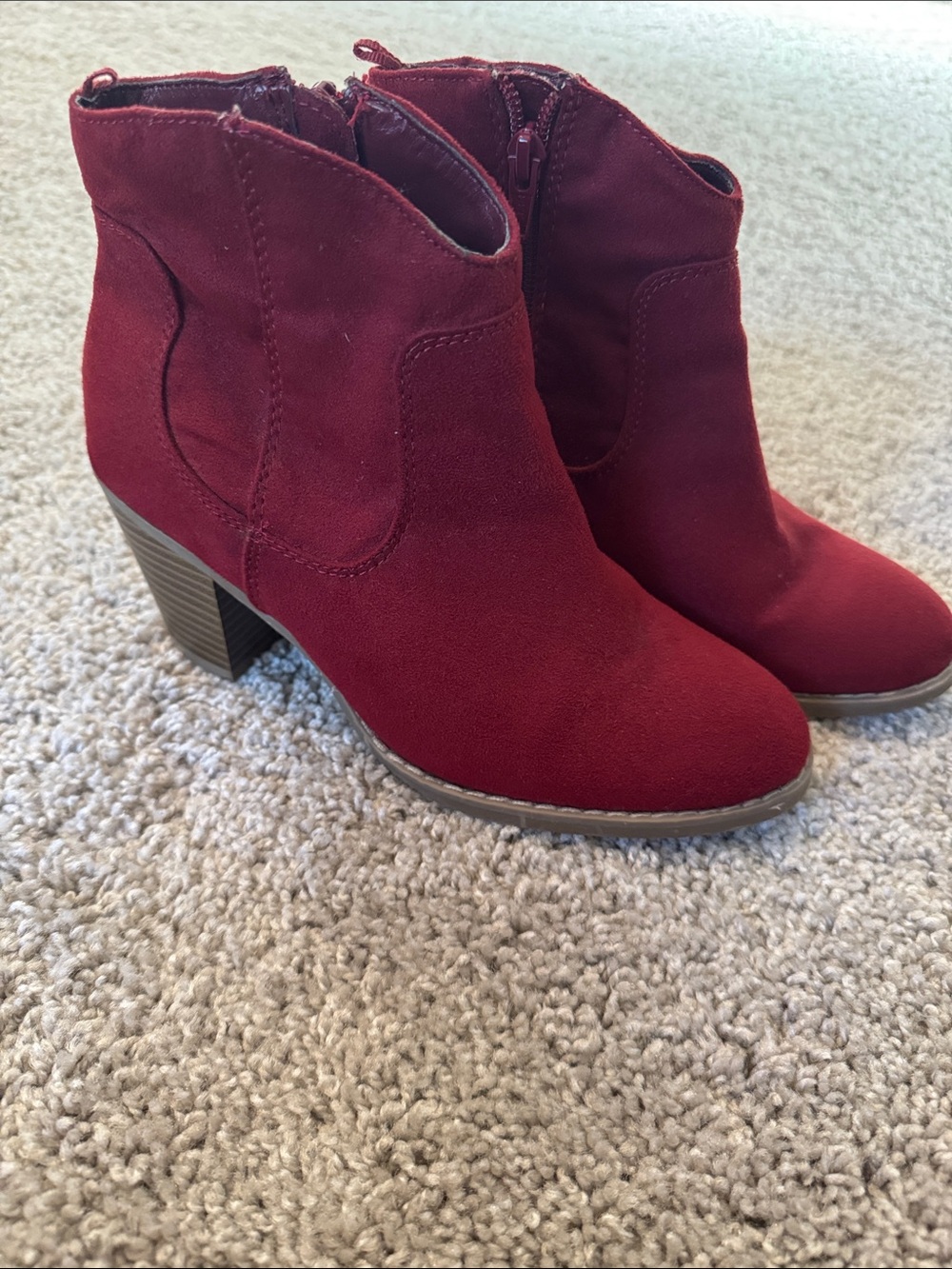 Old Navy Burgundy Suede-Look Ankle Booties with Block Heel